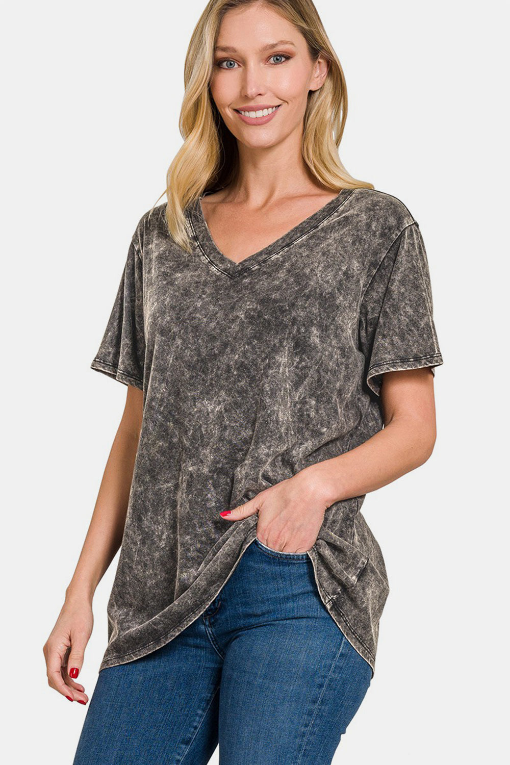 Washed Short Sleeve V-Neck T-Shirt