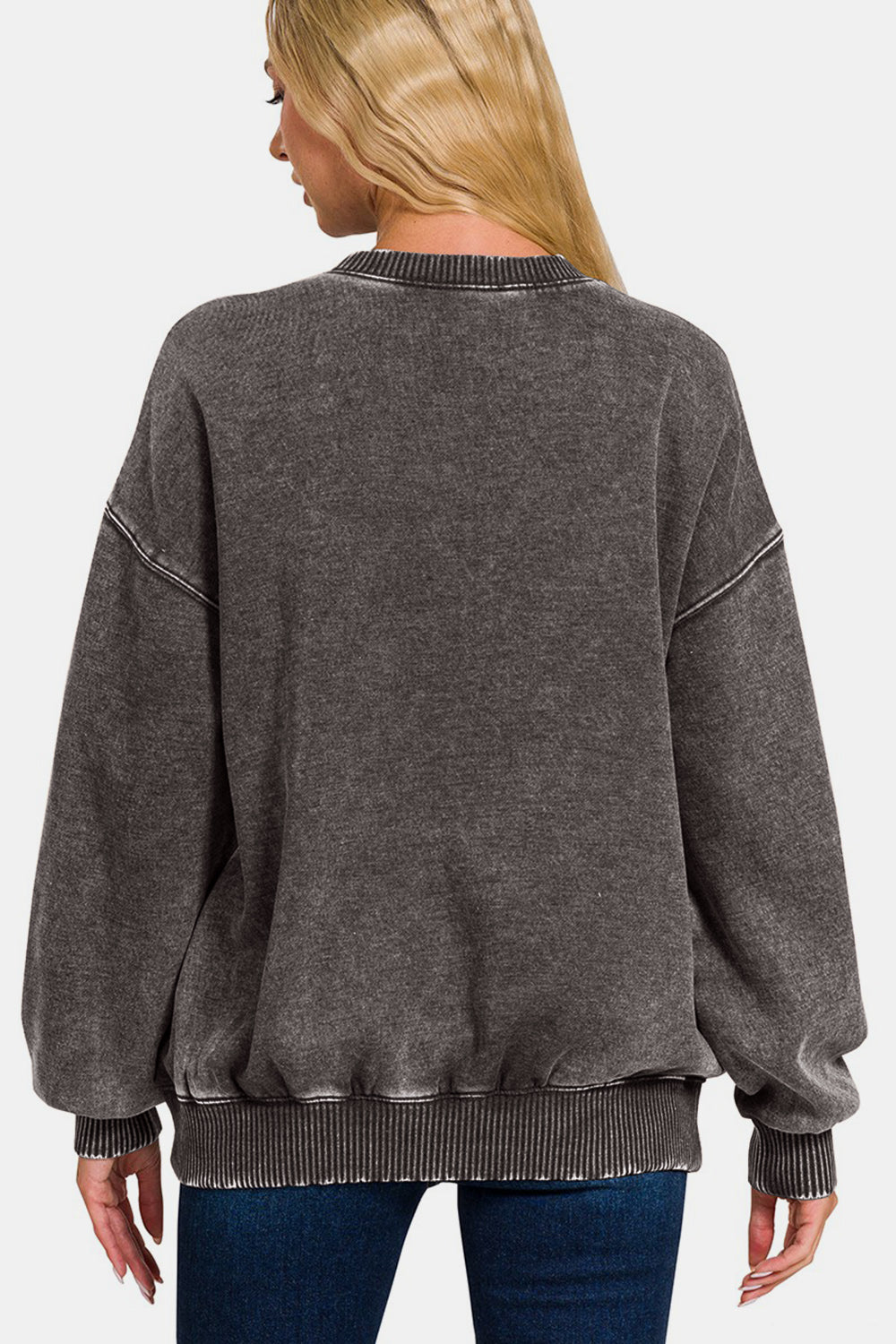 Acid Wash Fleece Long Sleeve Sweatshirt