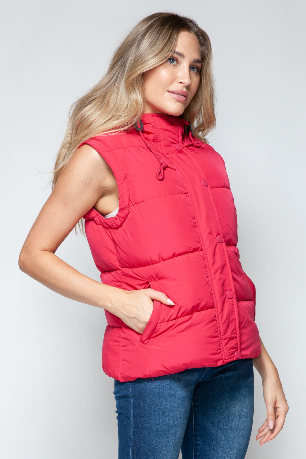 Snap and Zip Closure Hooded Vest