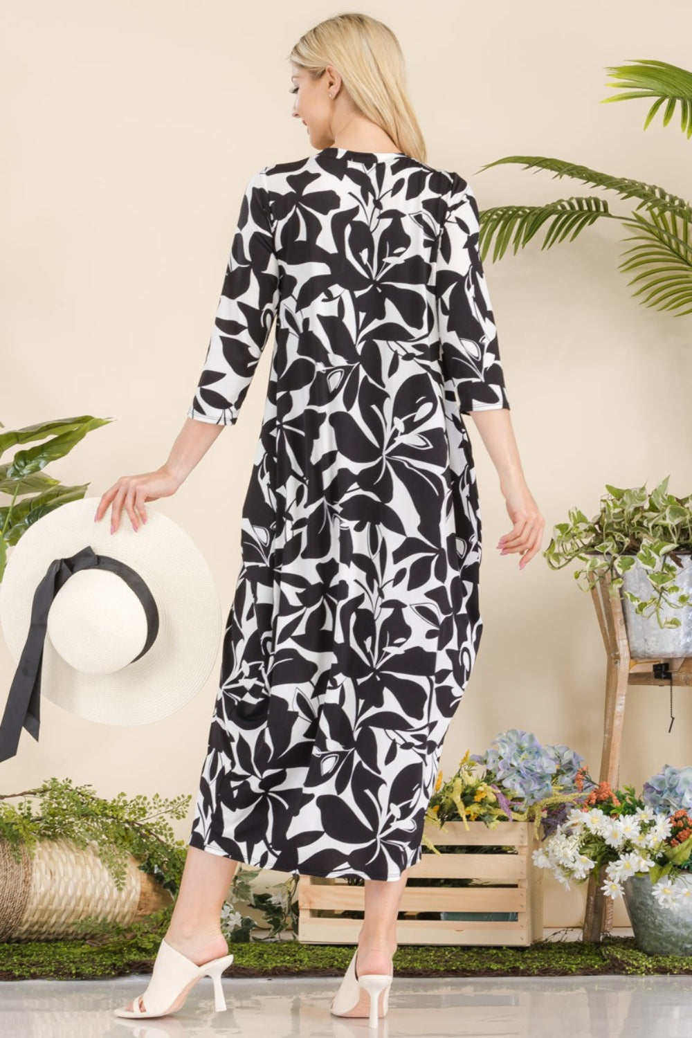 Printed Contrast Dress with Pockets