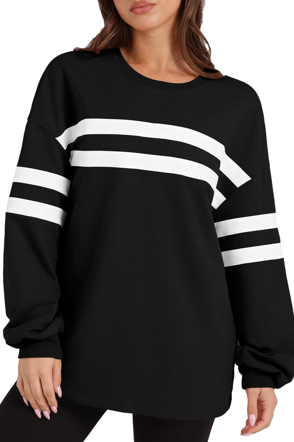 Striped Round Neck Dropped Shoulder Sweatshirt