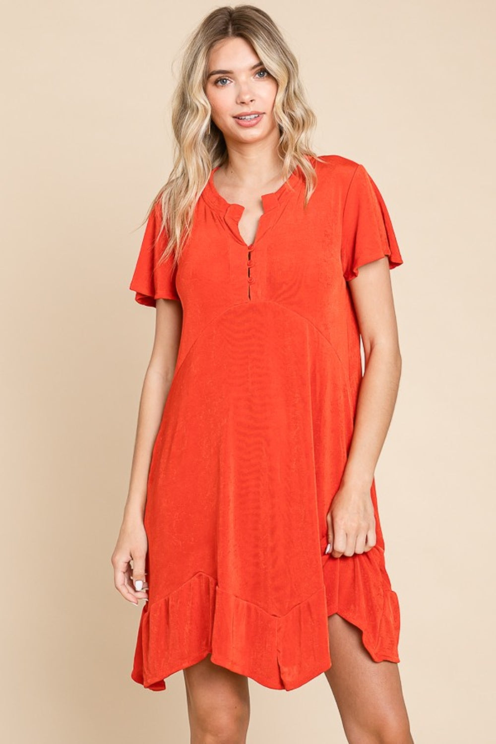 Short Sleeve Ruffled Asymmetric Hem Dress