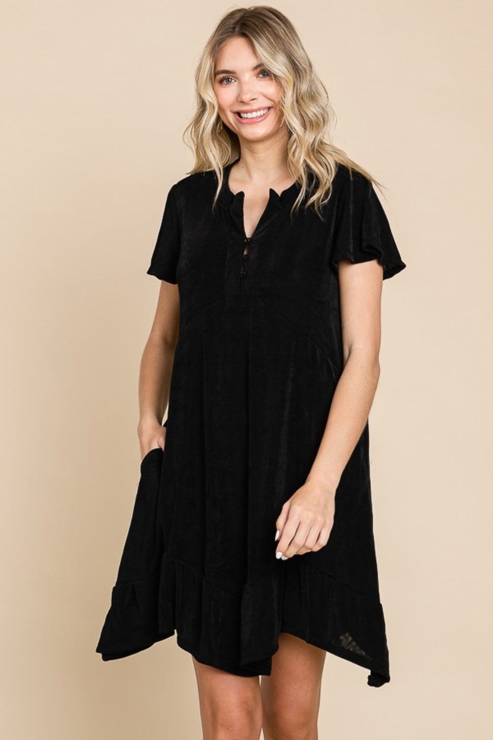 Short Sleeve Ruffled Asymmetric Hem Dress