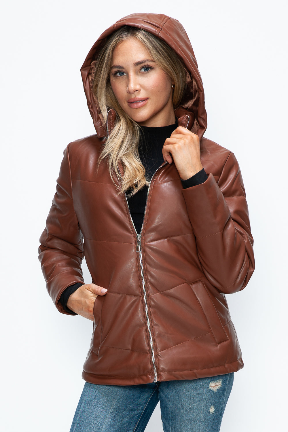 Pocketed Zip Up Puffer Jacket with Removable Hood