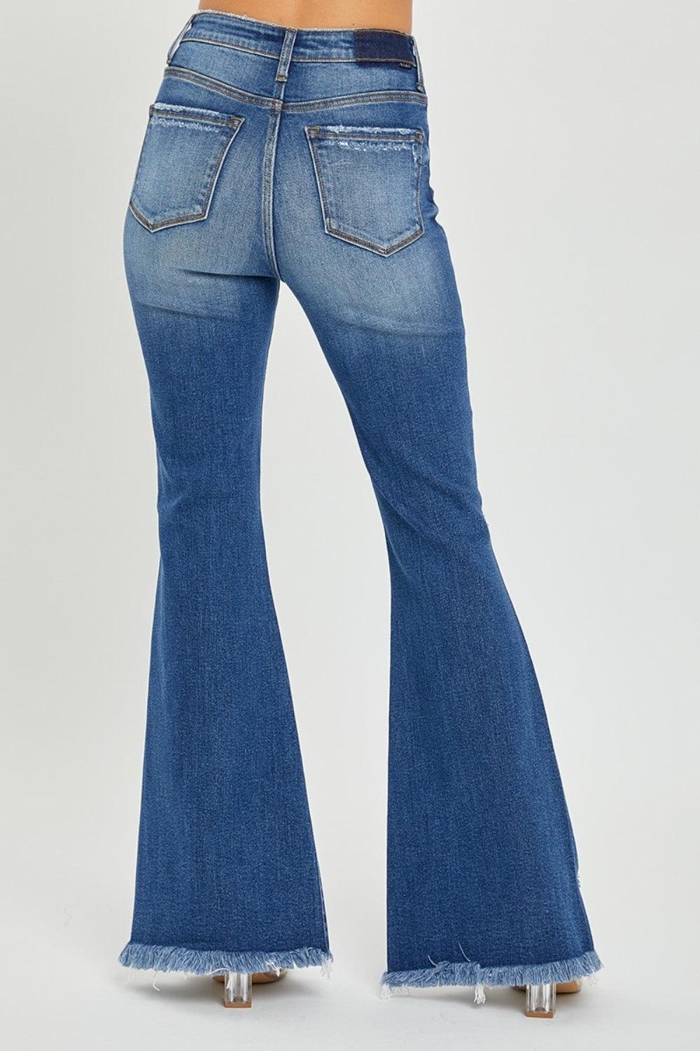 RISEN Full Size High Rise Front Slit Frayed Hem Flare Jeans