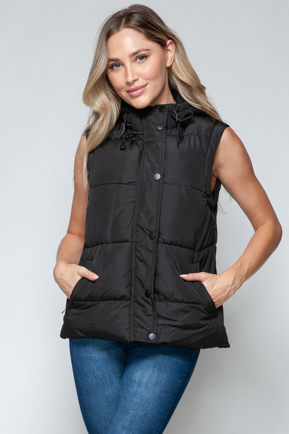 Snap and Zip Closure Hooded Vest