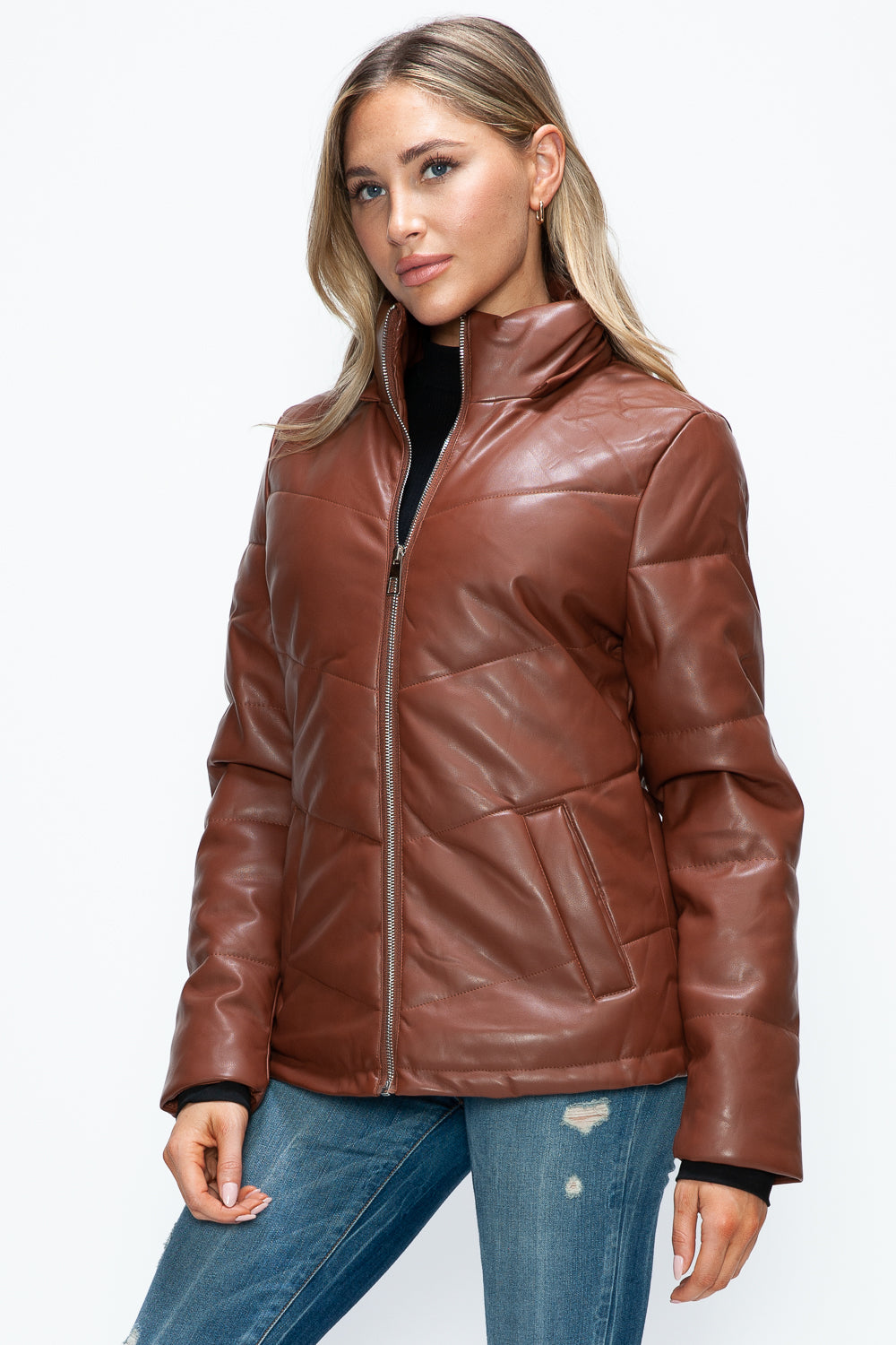 Pocketed Zip Up Puffer Jacket with Removable Hood