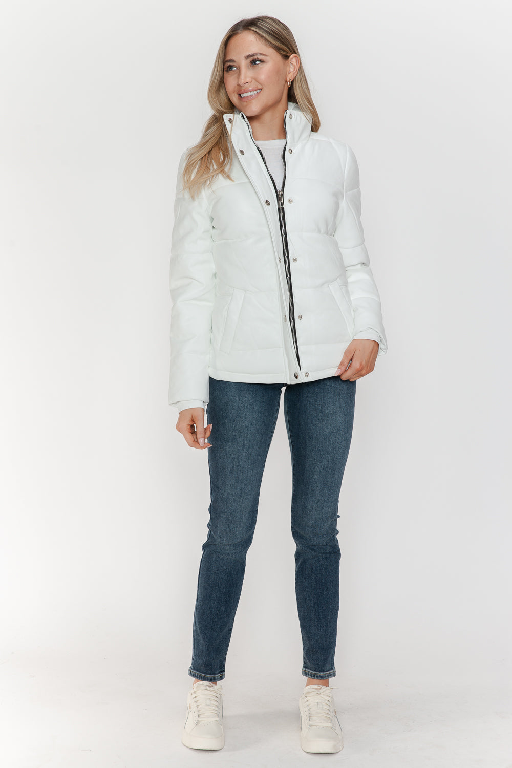 Pocketed Zip Up Turtleneck Puffer Jacket