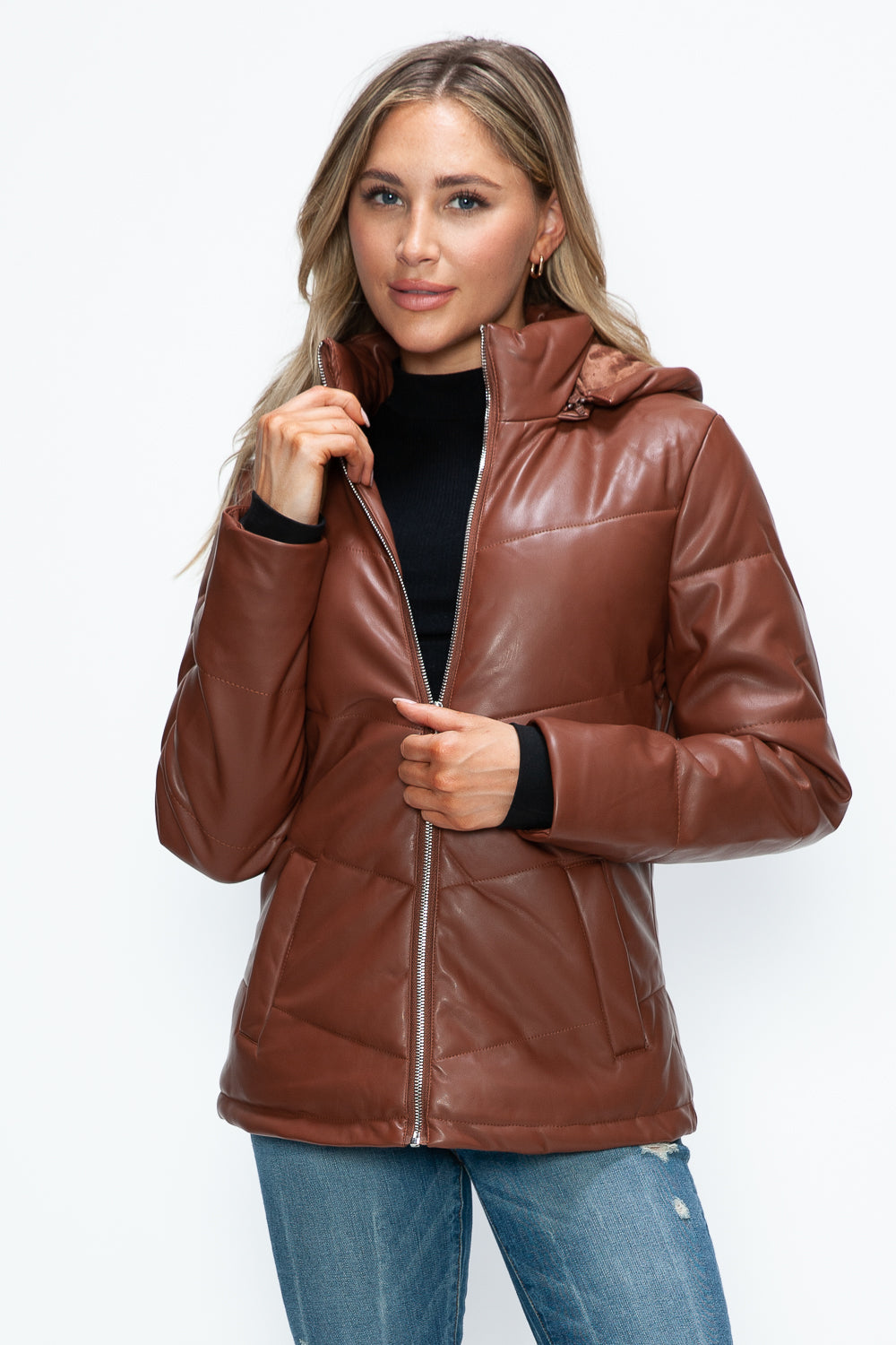 Pocketed Zip Up Puffer Jacket with Removable Hood