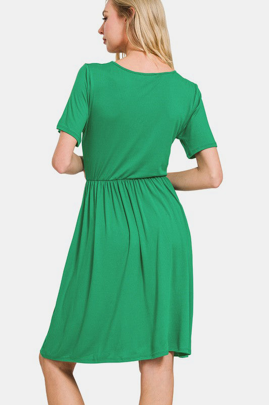 Surplice Short Sleeve Brushed DTY Dress