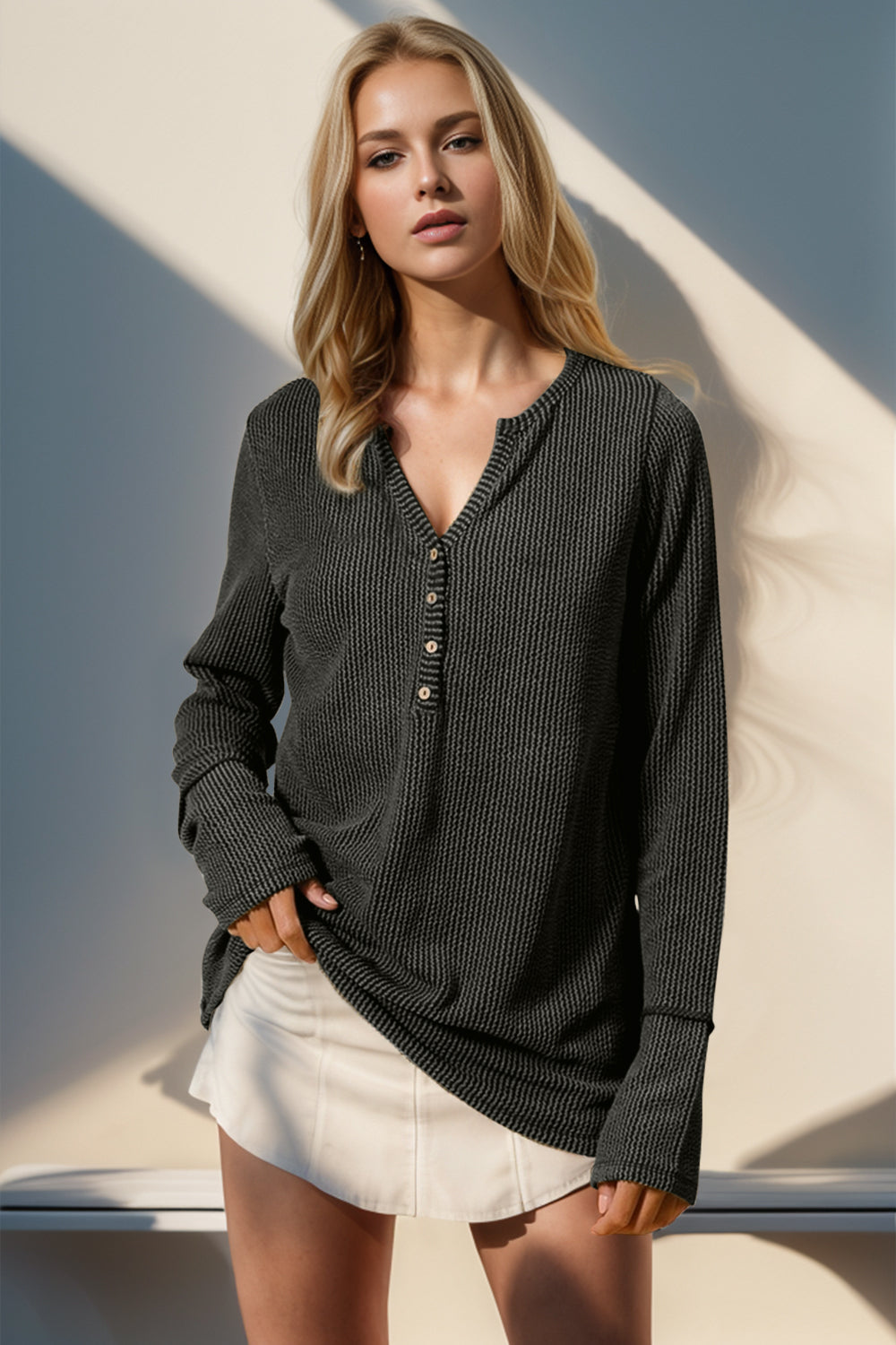 Notched Thumbhole Long Sleeve T-Shirt