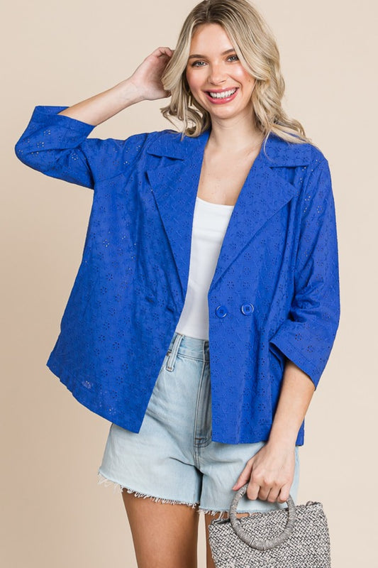 Double Breasted Eyelet Jacket with Pockets