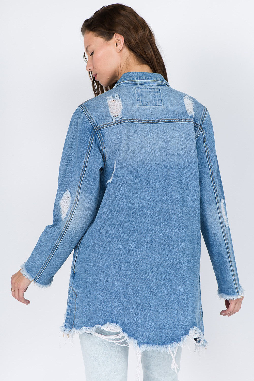 Distressed Frayed Hem Denim Jacket