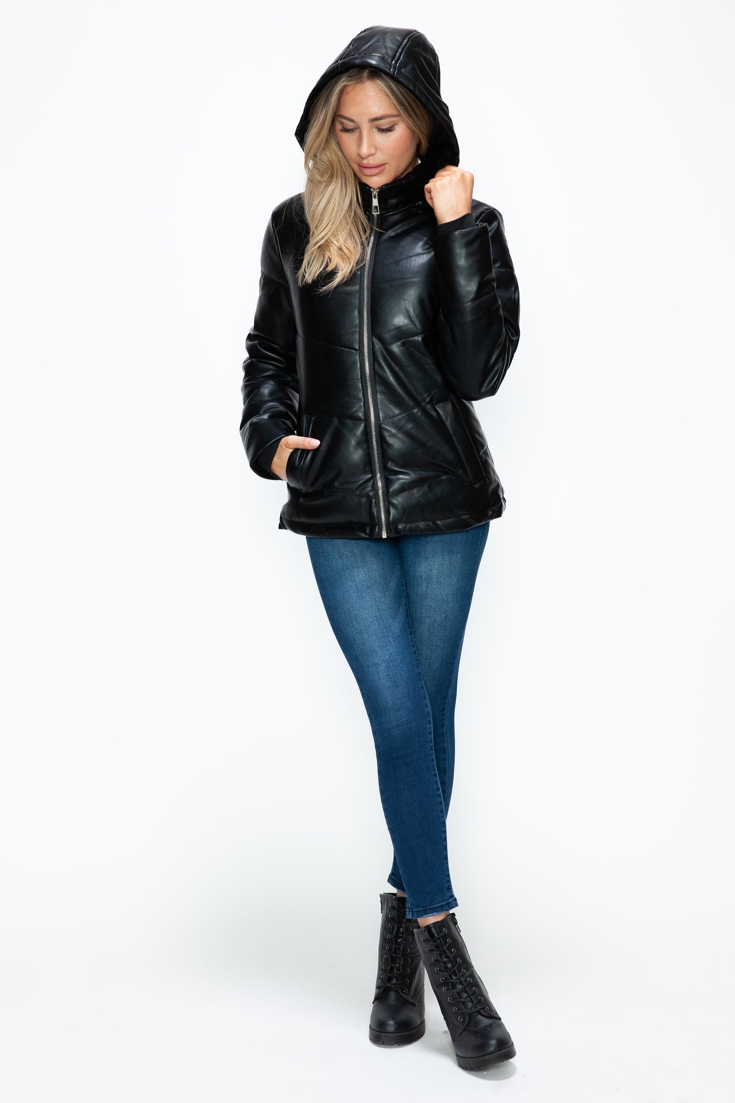 Pocketed Zip Up Puffer Jacket with Removable Hood