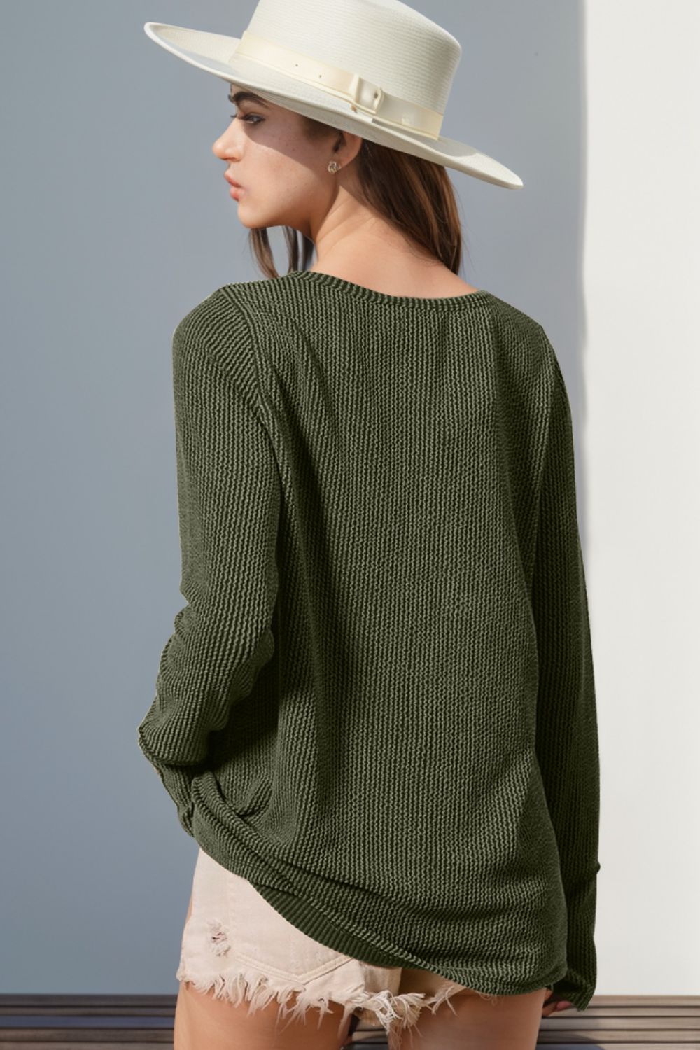 Notched Thumbhole Long Sleeve T-Shirt