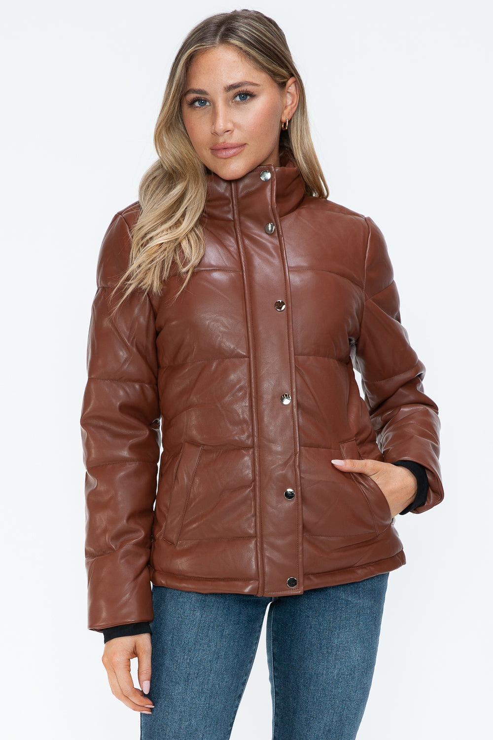 Pocketed Zip Up Turtleneck Puffer Jacket