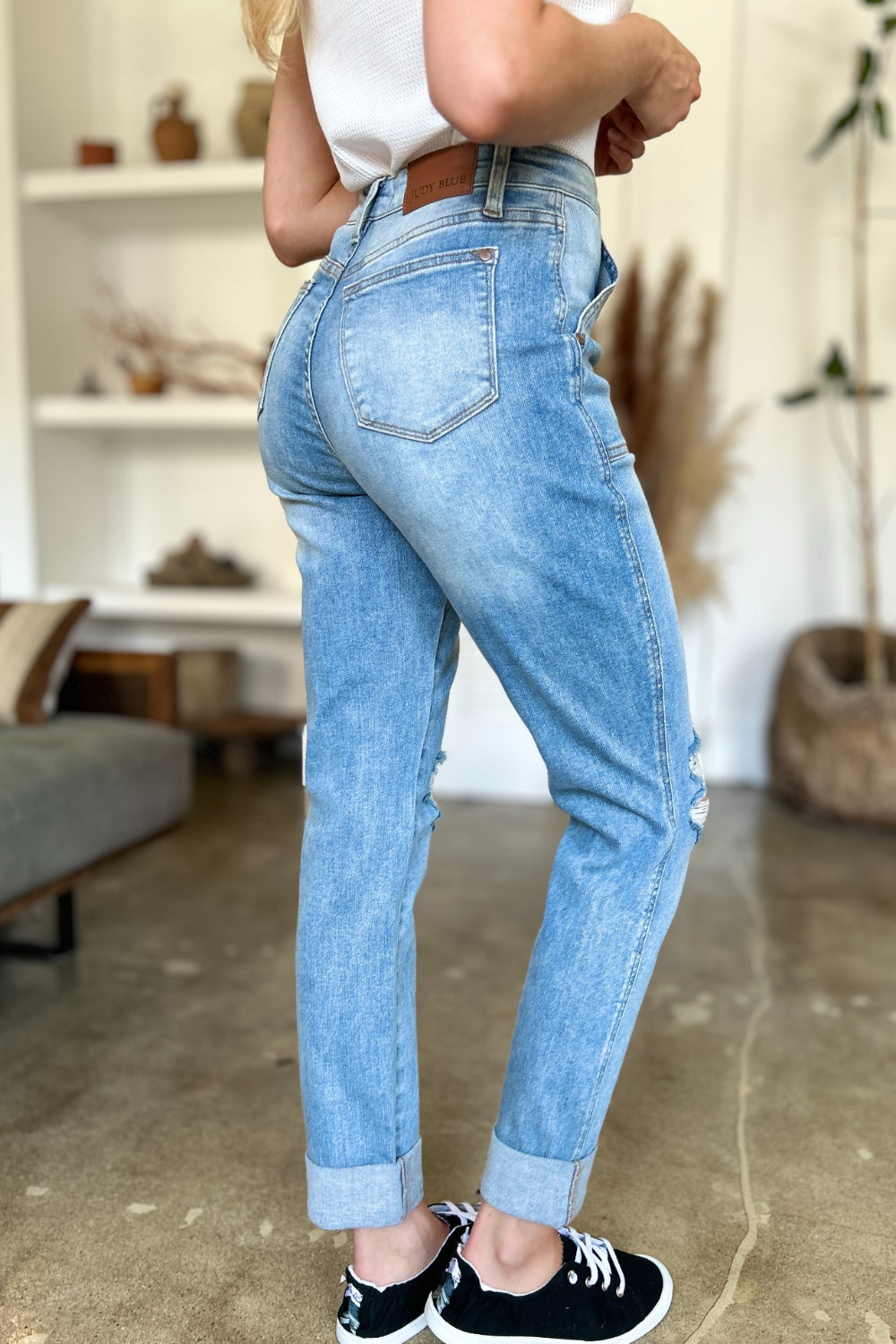 Judy Blue Distressed Straight Jeans with Patch Pockets