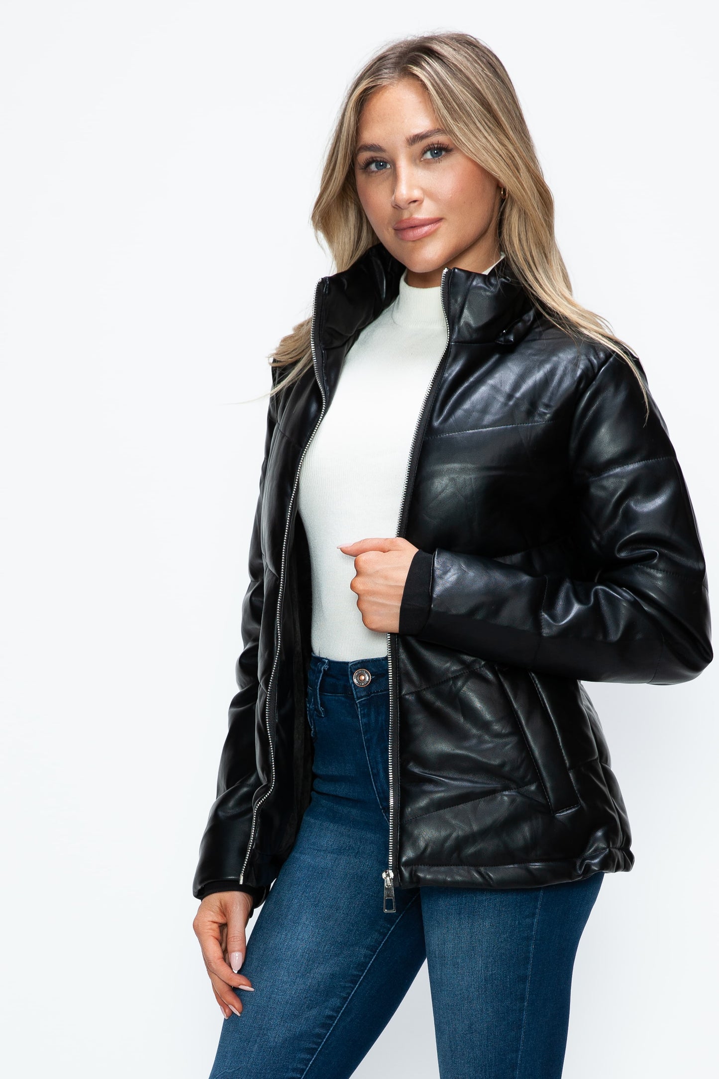 Pocketed Zip Up Puffer Jacket with Removable Hood