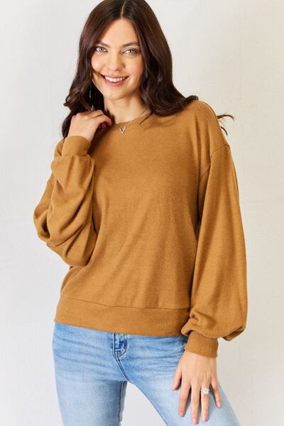 Pale Brown Round Neck Long Sleeve Top